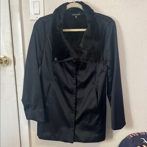 Eileen Fisher Bonded Fleece Black Funnel Neck Lined Jacket Coat